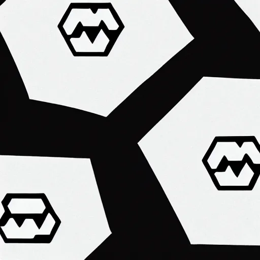 Image similar to a logo hexagon on fire, black and white