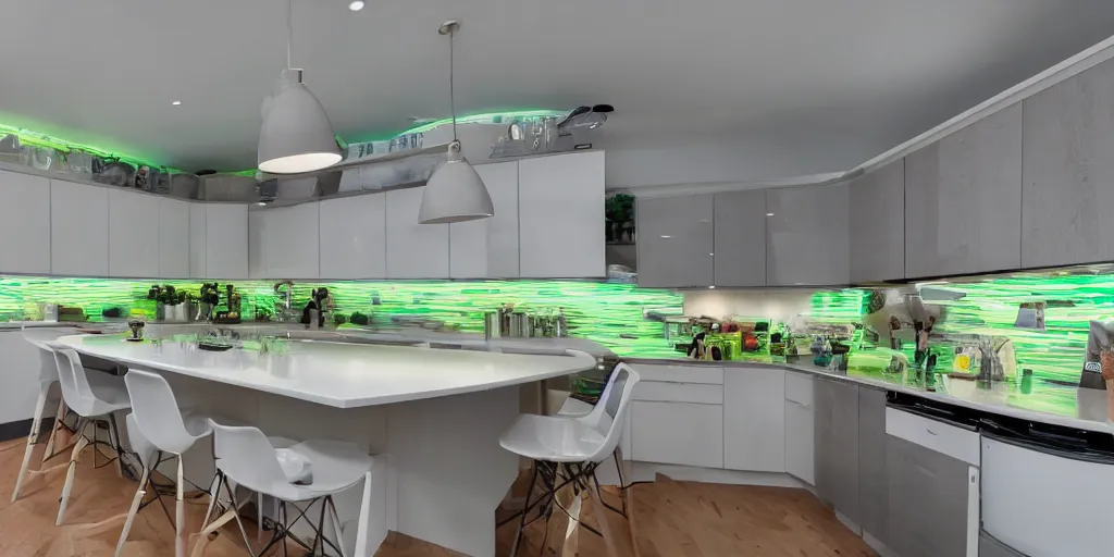 Prompt: aurora borealis in a kitchen