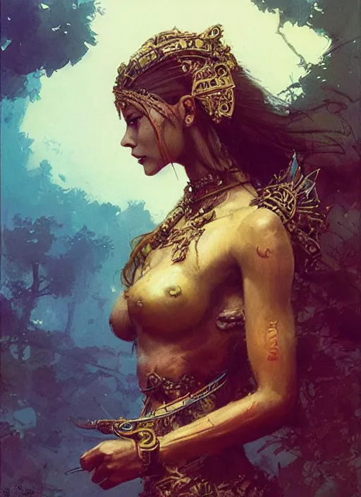 Image similar to amazon queen, intricate, elegant, highly detailed, vivid colors, john park, frazetta, sparth, ruan jia, jeffrey catherine jones