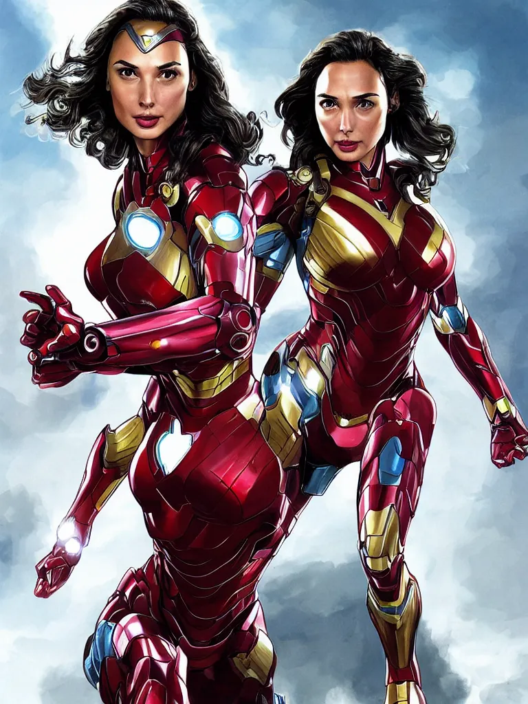 Image similar to gal gadot as ironman, fantasy illustration