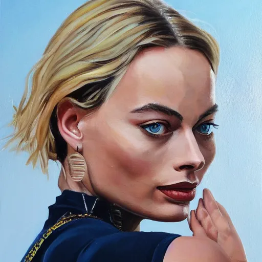 Image similar to margot robbie, oil painting, renascentist