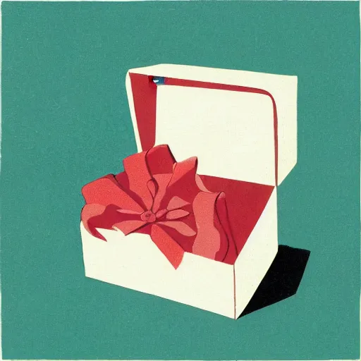 Prompt: infinite gift box inside gift box inside gift box inside gif box, like matriochkas, illustration by victo ngai