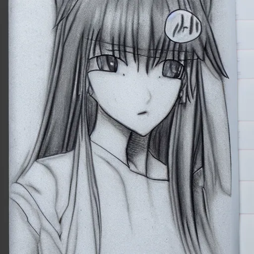 Prompt: sketch of an anime girl on a notebook by kentaro miura, pencil, charcoal