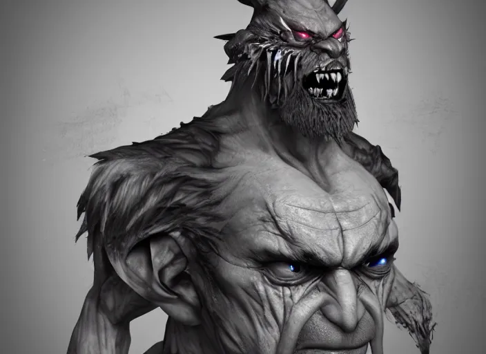 Image similar to extremely scary angry old tough rough looking viktor orban. scars, scary, gruffness, interesting 3 d character concept by square enix, in the style of league of legends, hyper detailed, cinematic, final fantasy, character concept, ray tracing, fur details, maya, c 4 d, artstation