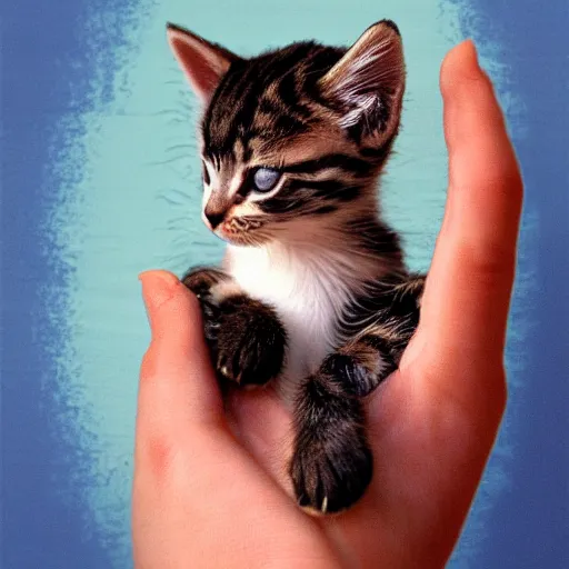 Prompt: kitten in a palm