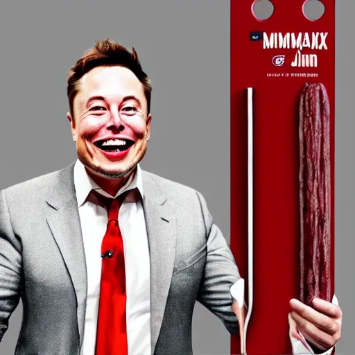 Prompt: Elon Musk excitedly eating a Slim Jim