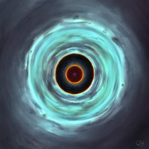 Image similar to hand with and eye in the center, floating in a spiraling abyss, scifi, painted by pedro correa,