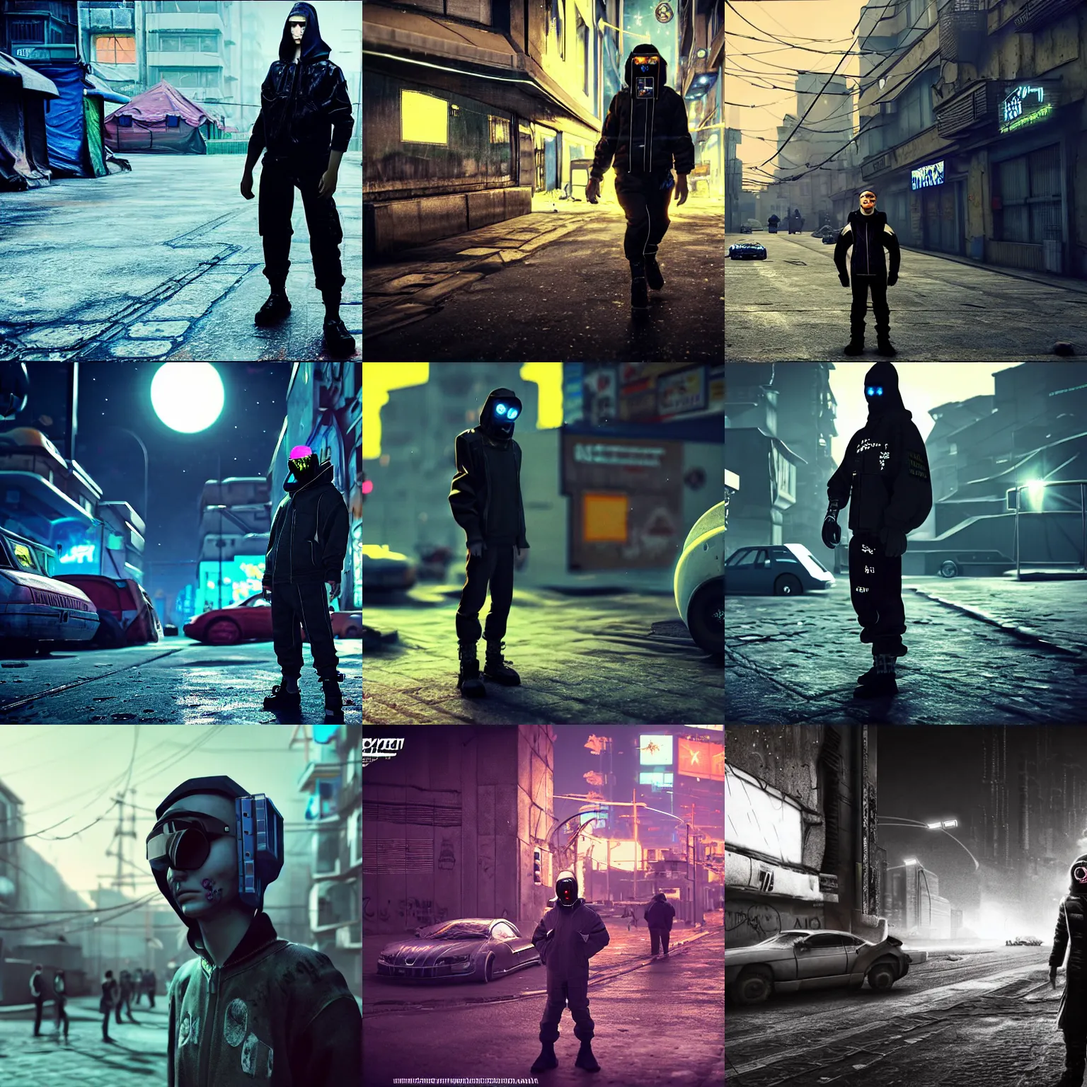 Prompt: A cyberpunk gopnik on the street of a Russian cyberpunk slum on the Moon, lots of flying cars, diverse, lively, black sky full of stars, blinding sun, sci-fi, lots of flying cars, levitation, cyberpunk outfits, photorealistic, grainy, 35mm, intricate, very very beautiful, elegant, smooth, cinematic, Unreal Engine 5, by Beeple, trending on Artstation HD