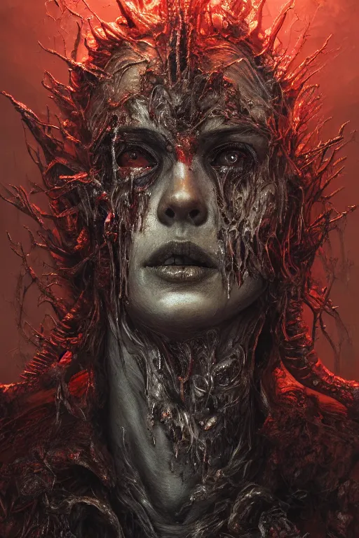 Image similar to realistic portrait of beautifully crystalized and detailed portrait of a rotting zombie, matte painting of cinematic movie scene red dragon, horror, created by gustave dore and greg rutkowski, high detailed, smooth draw, synthwave neon retro, intricate, realistic proportions, dramatic lighting, trending on artstation.