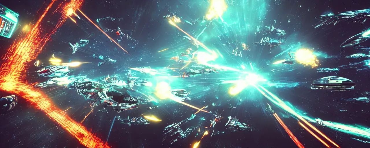 Prompt: Hyperspace Invaders, boss fight, scifi, videogame, shmup, 4K, UHD, HDR