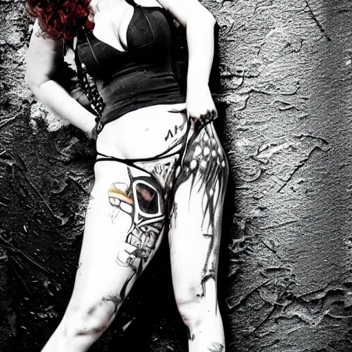 Image similar to rough rugged graffiti of a pinup girl on a black wall