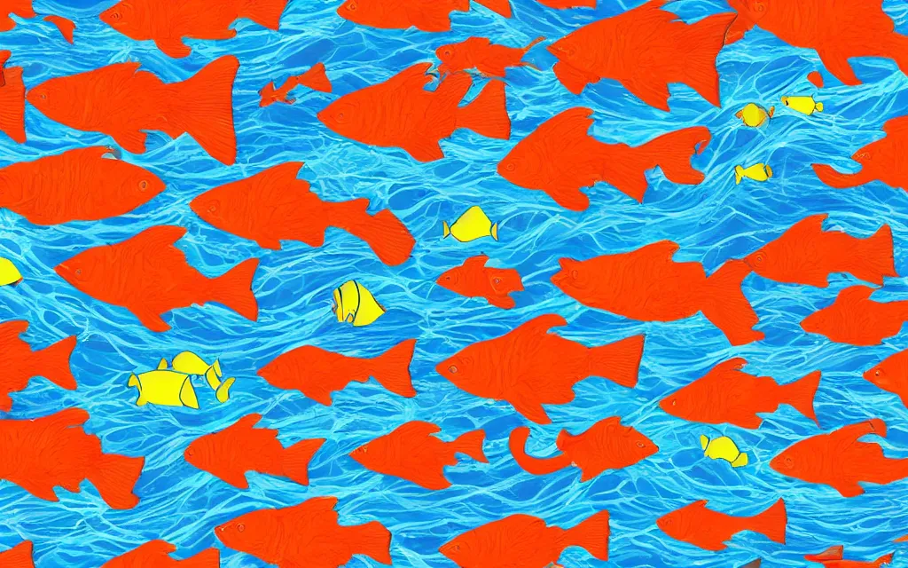 Image similar to a school of fish who form the shape of the indian flag in the deep sea, digital art