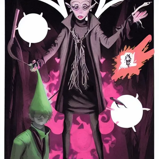 Prompt: a goth witch guy casting spells, by jamie hewlett and artgerm, aesthetic,