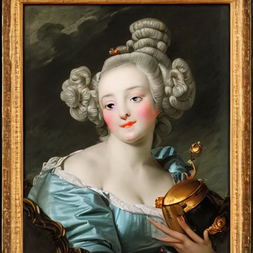 Image similar to a portrait of a female android by francois boucher