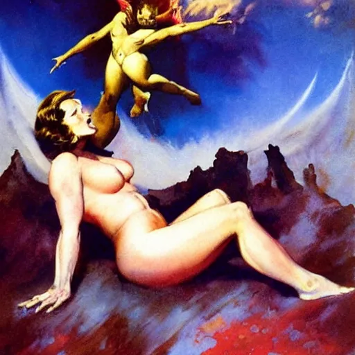 Prompt: giant stargazer frank frazetta