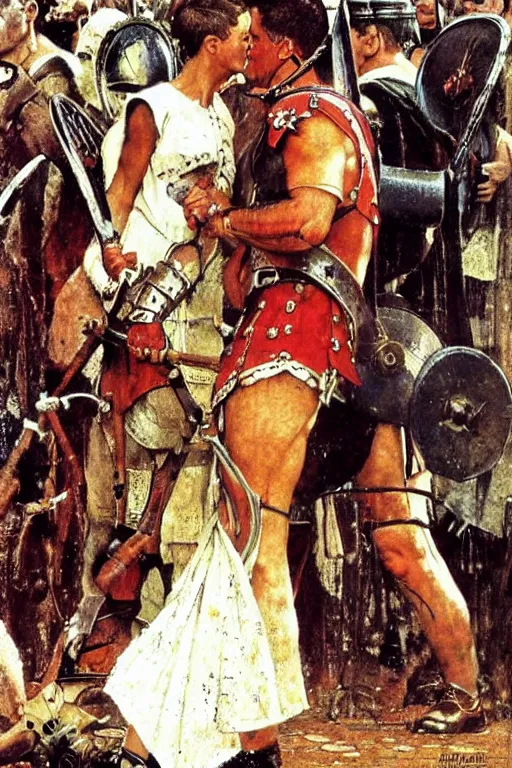 Prompt: Gladiator painted by Norman Rockwell