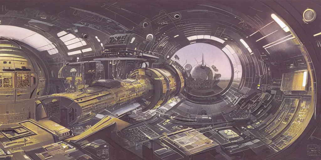 Prompt: highly detailed matte painting of a deep space station by syd mead , john berkley and john harris, intricate, casette futurism, industrial feel