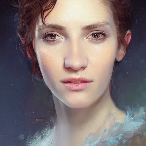 Image similar to portrait of a french woman ( 3 5 ) from france in 2 0 2 1, an oil painting by ross tran and thomas kincade