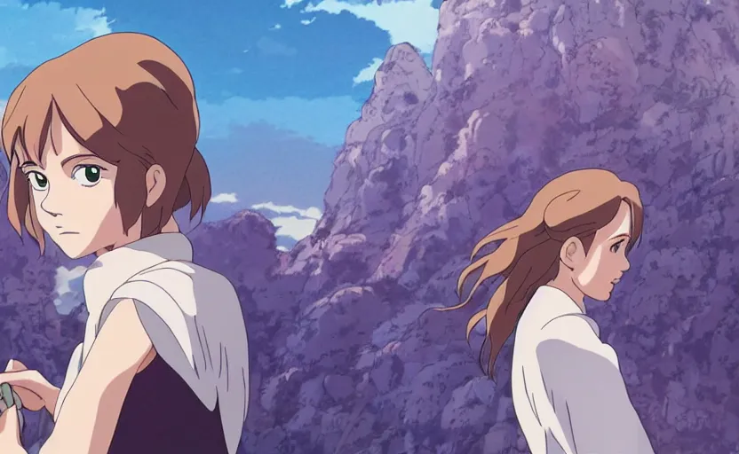 Prompt: emma watson film by studio ghibli, close up, emma watson, anime film by makoto shinkai