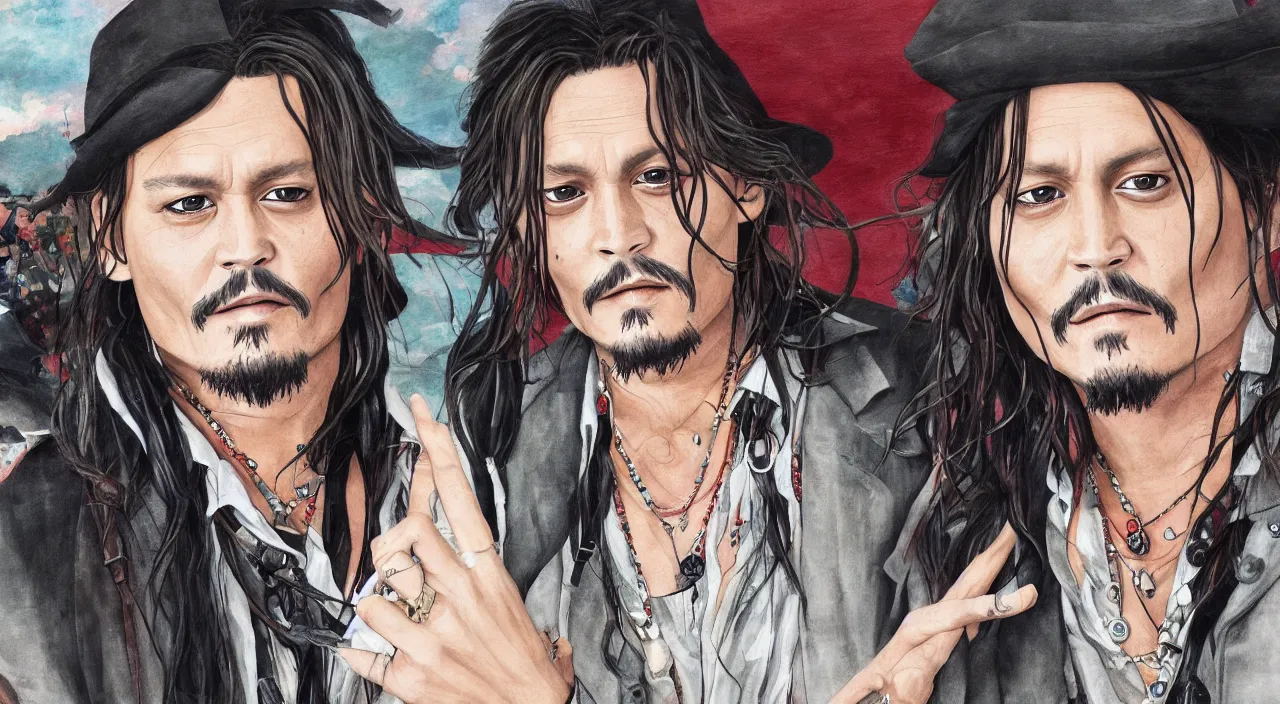 Prompt: (illustration) of ((Johnny Depp)), by ((Studio Ghibli)), 8k