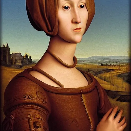 Prompt: female human face robot in renaissance portrait