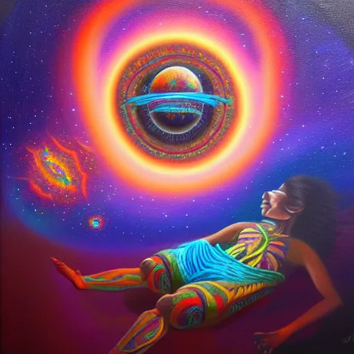 Prompt: ayahuasca journey above earth, astral spirit space journey in oil painting, ayahuasca, trending on artstation, award winning, emotional, highly detailed ethereal surrealist art