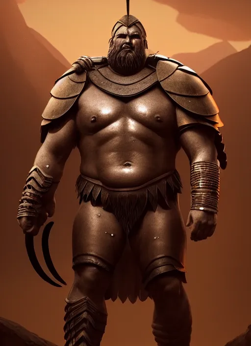 Image similar to full body hyper realistic illustration of Ibai Llanos as a spartan hoplite hero, big guy and big belly, perfect facial symmetry + dim volumetric lighting, 8k octane beautifully detailed render, post-processing, extremely hyperdetailed, intricate, epic composition, grim yet sparkling atmosphere, cinematic lighting + masterpiece, trending on artstation