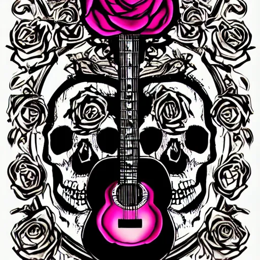 Image similar to skull and rose and guitar,