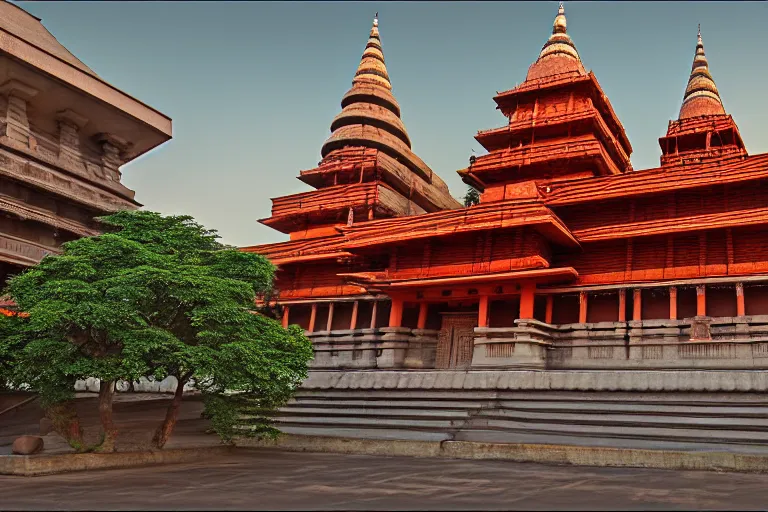 Image similar to Architectural photography of beautiful kamakhya temple, Guwahati, Hindu architecture, Vue 3d render, v-ray, unreal engine, HDR cinematic lighting, wide angle shot, 8K textures, high resolution, a lot of details