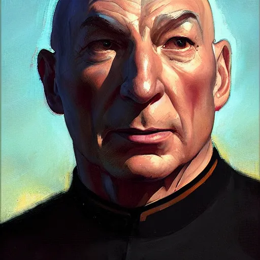 Image similar to greg manchess portrait painting of jean luc picard as overwatch character, medium shot, asymmetrical, profile picture, organic painting, sunny day, matte painting, bold shapes, hard edges, street art, trending on artstation, by huang guangjian, gil elvgren, ruan jia, greg rutkowski, gaston bussiere