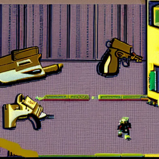 Image similar to gun dating sim, pc game from 1995, VGA,