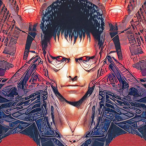 Prompt: portrait of crazy blade runner, symmetrical, by yoichi hatakenaka, masamune shirow, josan gonzales and dan mumford, ayami kojima, takato yamamoto, barclay shaw, karol bak, yukito kishiro