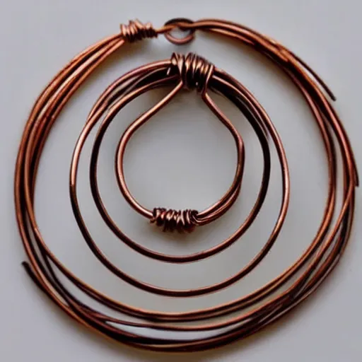 Image similar to a beautiful circular pendant made from sand and dirt, that is bound together by copper wire