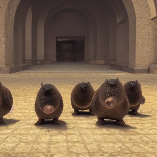 Image similar to epic unreal engine 5 render of a group of secret agent moles, very intricate, ultra detailed, 0 0 7 mole, epic scene, octane render, 8 k, photorealistic, wearing secret agent gear, time travelers, battle scars