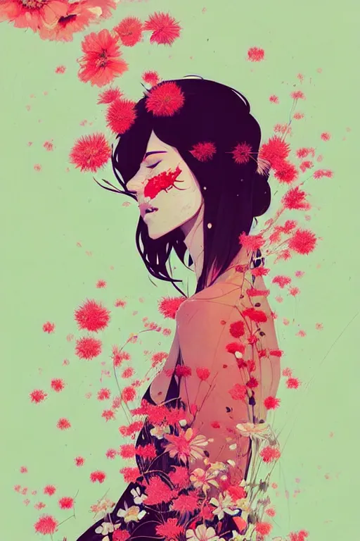 Image similar to a ultradetailed beautiful panting of a stylish woman surrounded by flowers, by conrad roset, greg rutkowski and makoto shinkai, trending on artstation