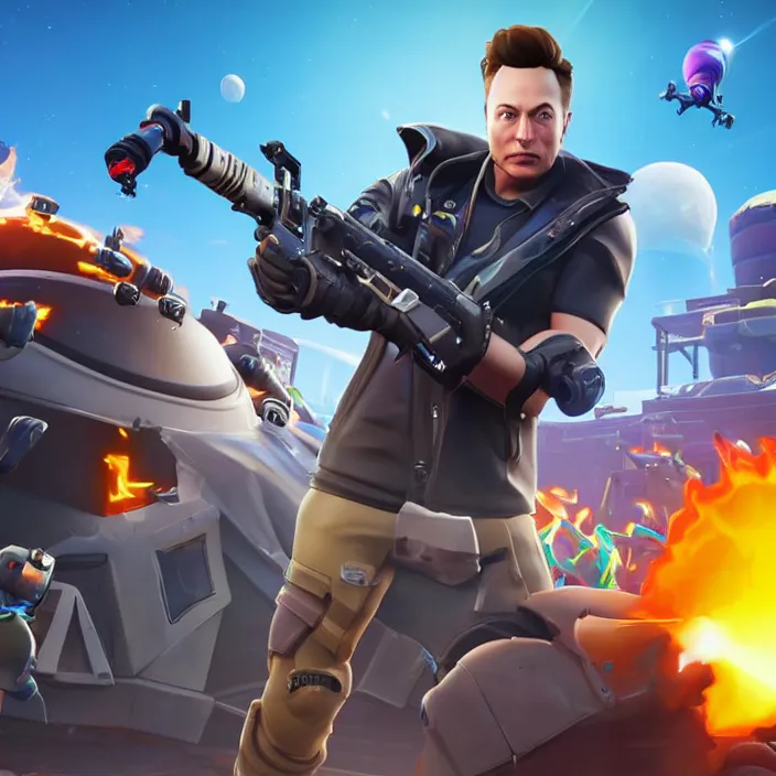 Prompt: elon musk in the video game fortnite, elon musk as a fortnite character, 3 d rendering, unreal engine, very detailed, gameplay screenshot