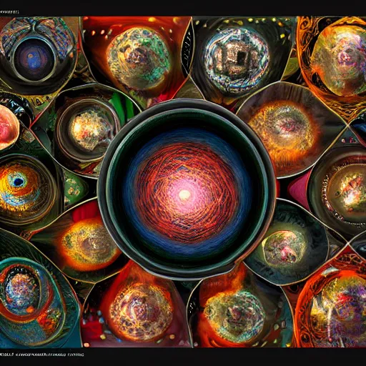 Image similar to multiverse [ within bowl ]!!!, trending on artstation, cgsociety, [ overhead view ]!!, 4 k quality, intricately defined, professional photography, complexly detailed, polycount