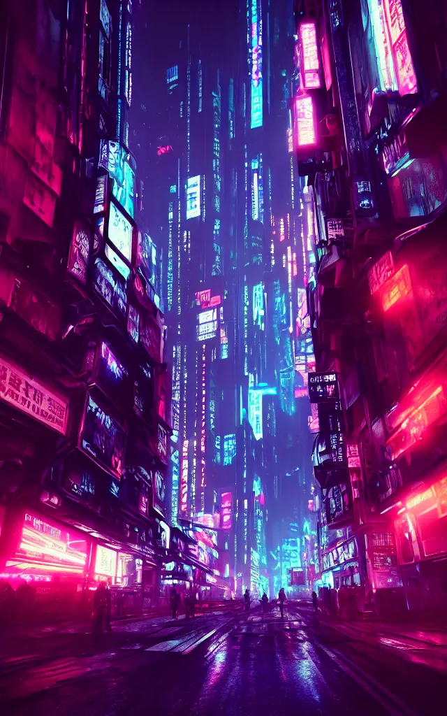 Image similar to concept art of a magnificent dark neon futuristic cyberpunk city bustling street at night cyberart by liam wong in the film akira rendered in octane, 3 d render, trending on cgsociety, blender 3 d