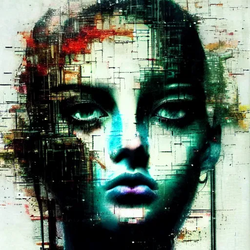 Prompt: portrait of a youthful beautiful women, mysterious, glitch effects over the eyes, fading, by Guy Denning, by Johannes Itten, by Russ Mills, centered, glitch art, clear skin, hacking effects, chromatic, cyberpunk, color blocking, digital art, concept art, abstract