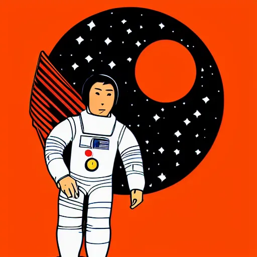 Image similar to An astronaut in space, in the style of hiroshi nagai