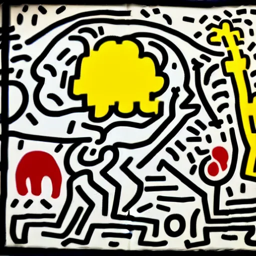 Image similar to art of a mushroom cloud inspired by keith haring and jean - michel basquiat