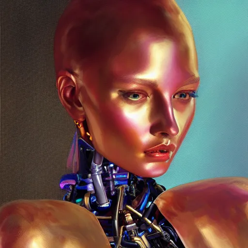 Image similar to artificial intelligence holding a frame with art fashion, gucci catwalk, oil painting, digital art, ultradetailed, artstation