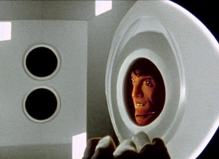 Image similar to film still of HAL from 2001 A Space Odyssey as a washing machine