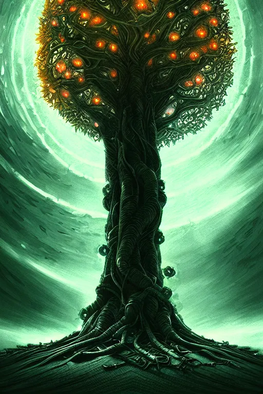 Prompt: tree of life, future, time travel, illustration, high quality, details, intricate, atmosphere, highly detailed, cinematic, digital painting, deviantart, cinematic, concept art