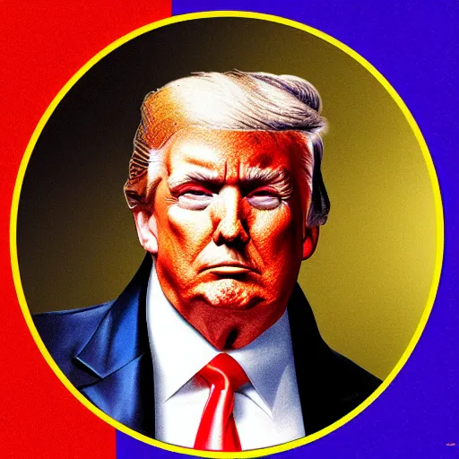 Prompt: colorful illustrated realistic rendition of President Trump. Trump wears a cloak of fur. His golden hair combed over, golden hour portrait, classical art style