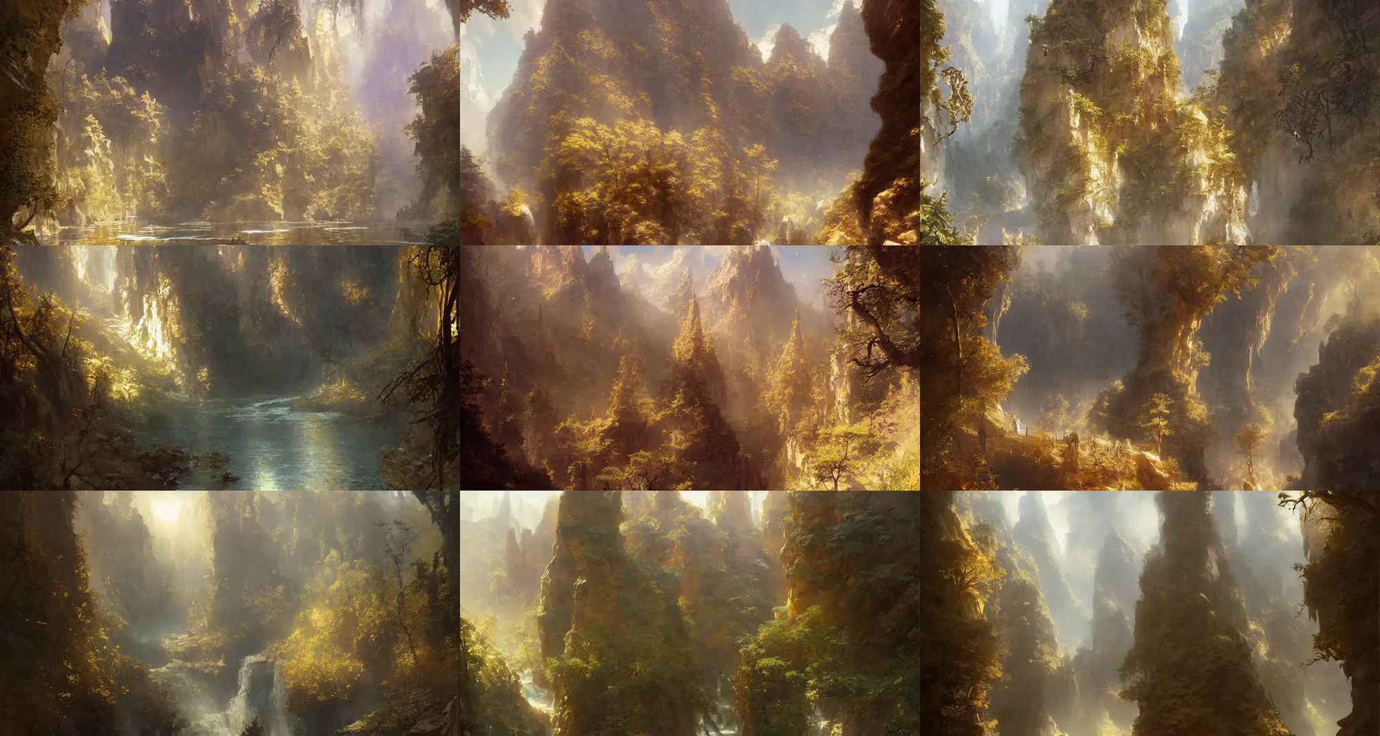 Prompt: antelop canyon made out of diamond and gold and pearl, highly detailed, digital painting, artstation, concept art, matte painting, sharp focus, illustration, art by bierstadt and greg rutkowski and alphonse mucha,