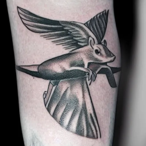 Image similar to tattoo of an opossum flying a plane