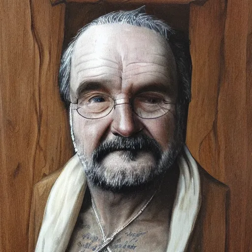 Image similar to grainpunk sacred detailed portrait of jim broadbent