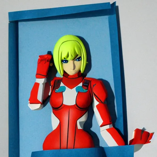 Image similar to a paper model of zero suit samus, paper modeling art.