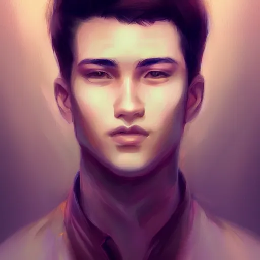 Prompt: A beautiful portrait of young man, digital art by Ross Tran